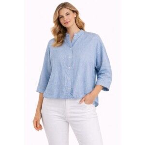 ARTS & SCIENCE Japan Women's 100% Linen Blouse Blue Button Shirt Top Size 1